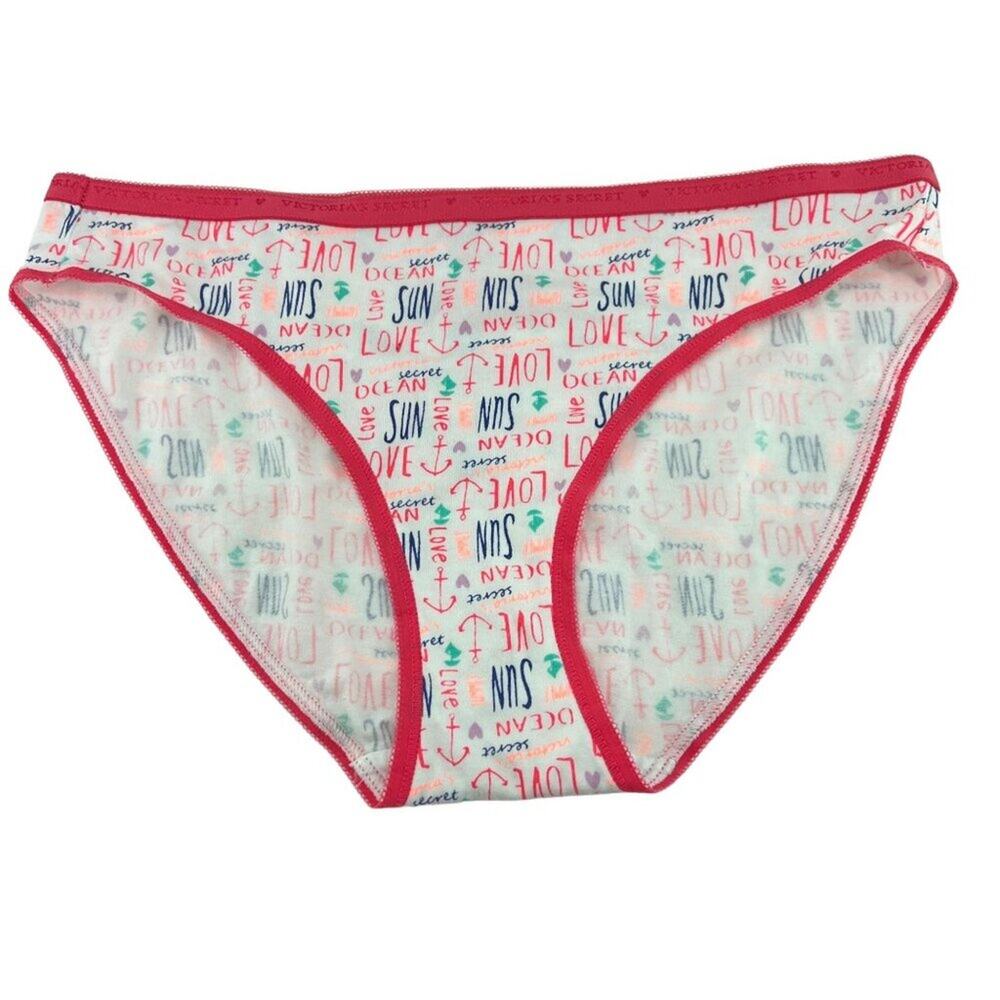 Victoria's Secret Colorful Script Print Cotton Hi Cut Leg Bikini Womens Size Lar
